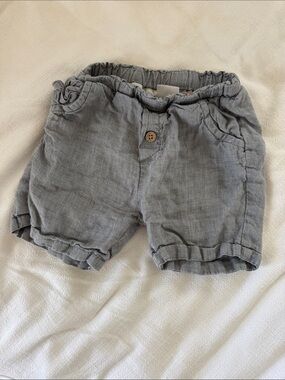 Zara Gray Linen-Look Elastic Waist Baby Shorts